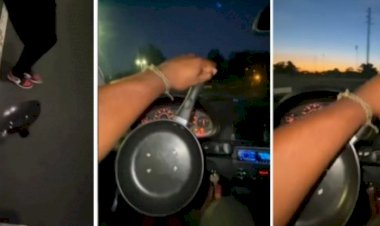 Sopir Ini Pakai Panci Gantikan Setir Mobil