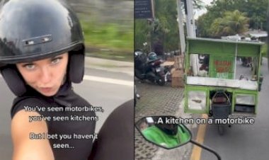 Bule Cantik Ini Kaget Lihat Dapur di Atas Motor