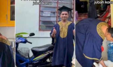 Viral, Pria Cuci Motor dan Piring Berbaju Wisuda