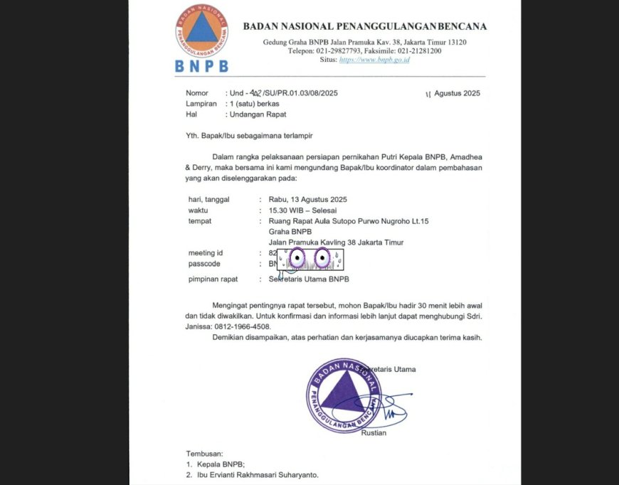 Viral Undangan Rapat Pernikahan Putri Kepala BNPB Pakai Kop Resmi